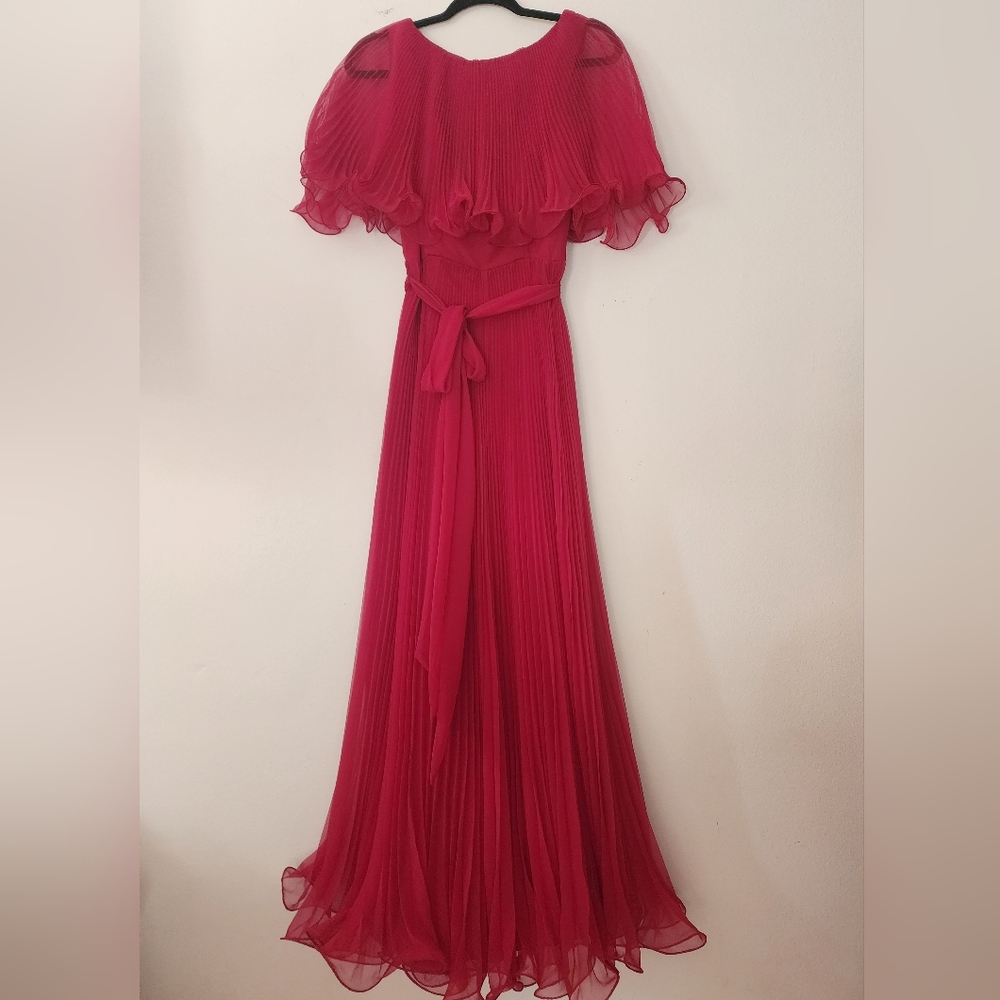 Vintage, Miss Elliette California Red Chiffon Pleated Gown.